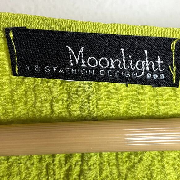 Moonlight Y S Fashion Top Tunic Size L Pea Green Crinkle 3/4 Sleeve Oversized‎ - Picture 3 of 4